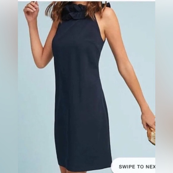 NEW Anthropologie Larke Harper Navy Blue Ruffle Textured Mini Dress Size XSP - Picture 1 of 13